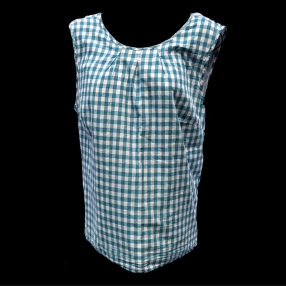 Talbots Tops - Talbots gingham blouse top teal bluewhite check XL